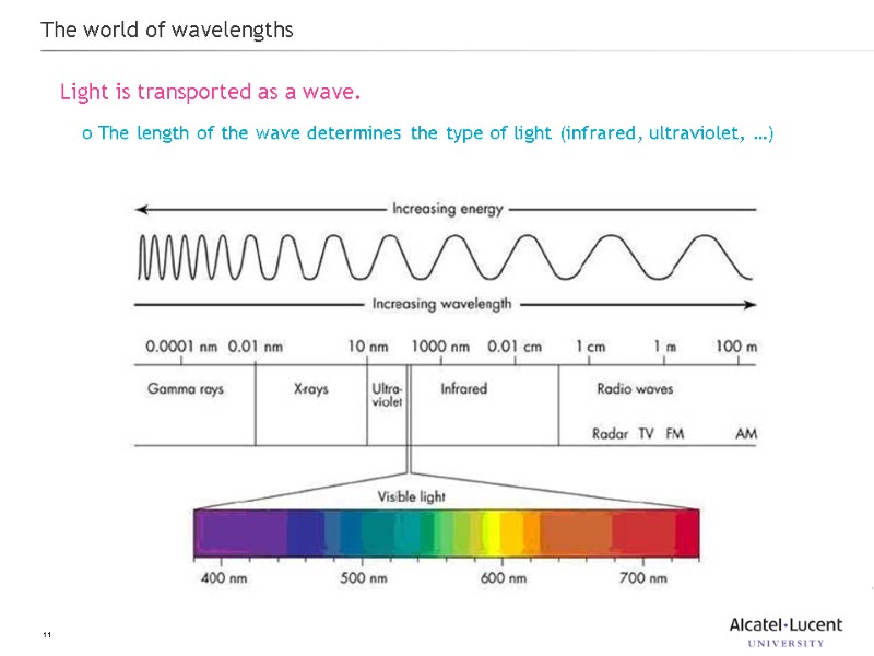 11 The world of wavelengths Light is transported as a wave.  The length